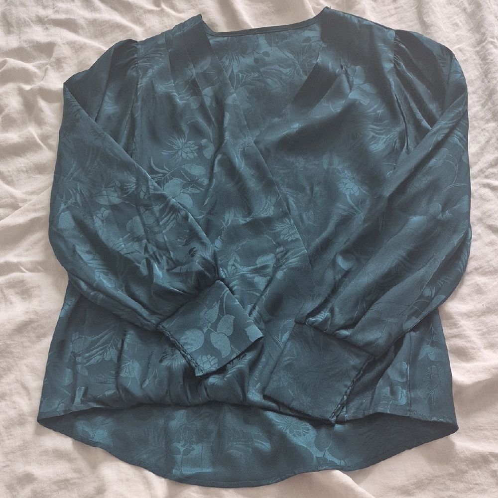 Teal Long Sleeve Blouse, Vesture Group, Damask Pattern